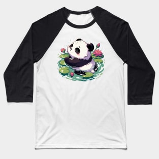 Cute Anime Panda Bear Bath With Water Lily Baseball T-Shirt